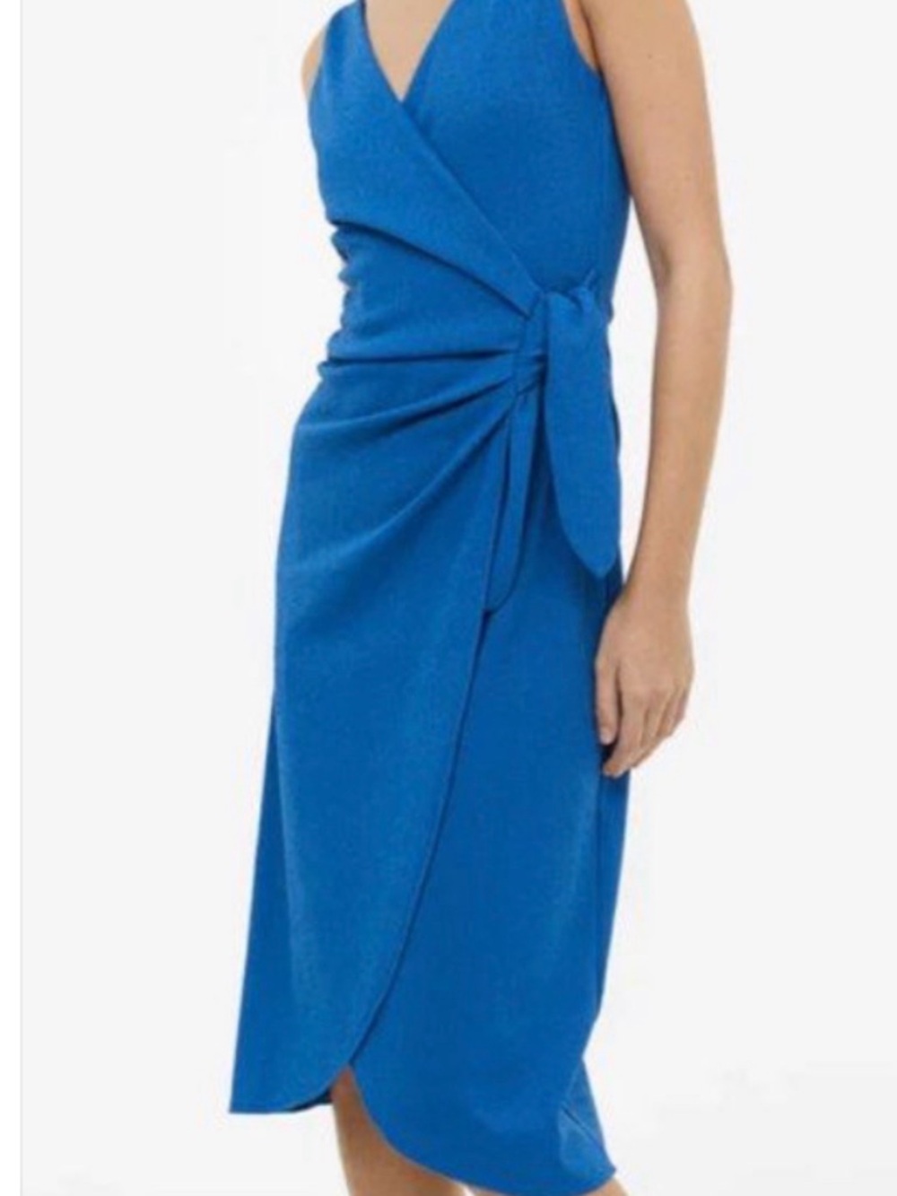 H&M Cobalt Blue Sleeveless Wrap Midi Dress with Side Tie